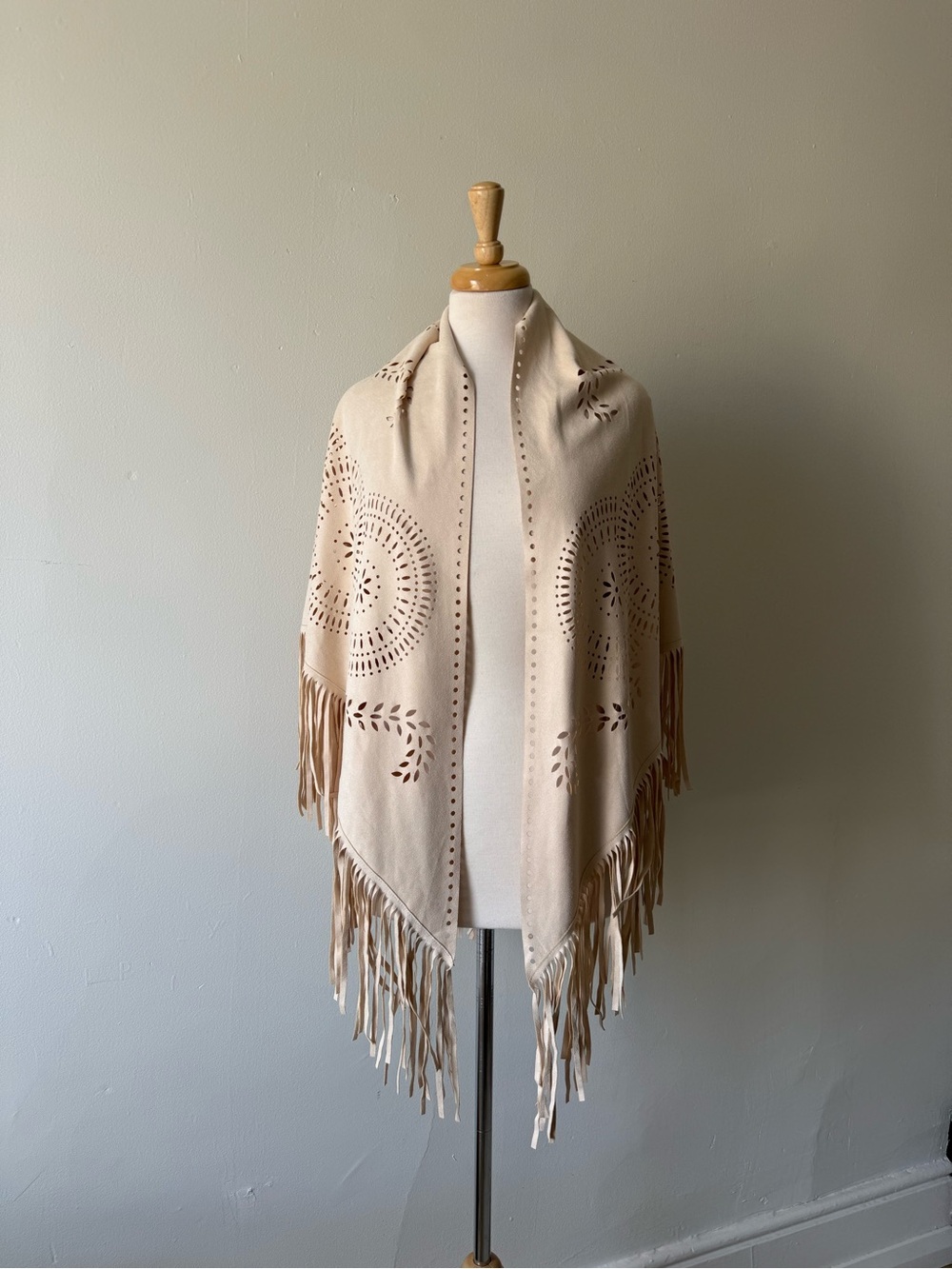 Guess Los Angeles Faux Suede Fringe Shawl Wrap | Y2K Boho Poncho Cape 72” long